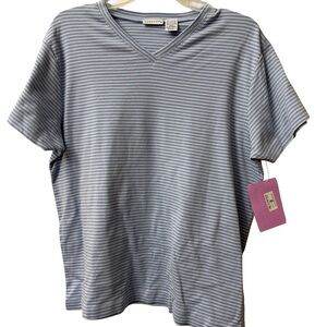 Vintage Norsport Lightweight Striped V-Neck T-Shirt - Blue/White